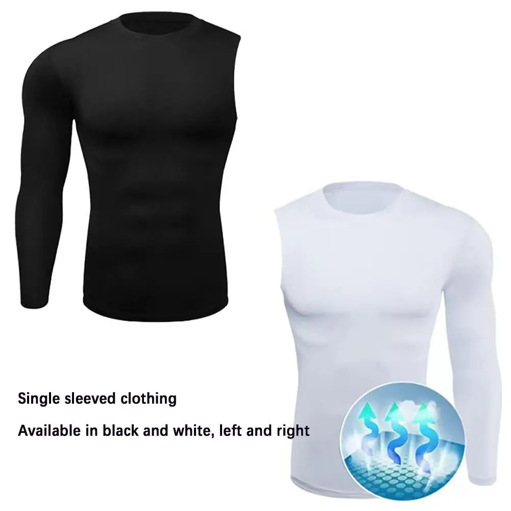 One Arm Long Sleeves T-Shirts Men Base Layer Basketball Sports Tight Compression Gym Fitness Jogger Running Outdoor Clothes