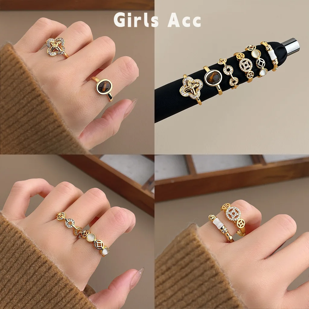 Hot Sale Antique Royal Open End Ring Women Coin Hollow Out Design Retro Luxury Minimalist Fashion Finger Jewelry Accessories