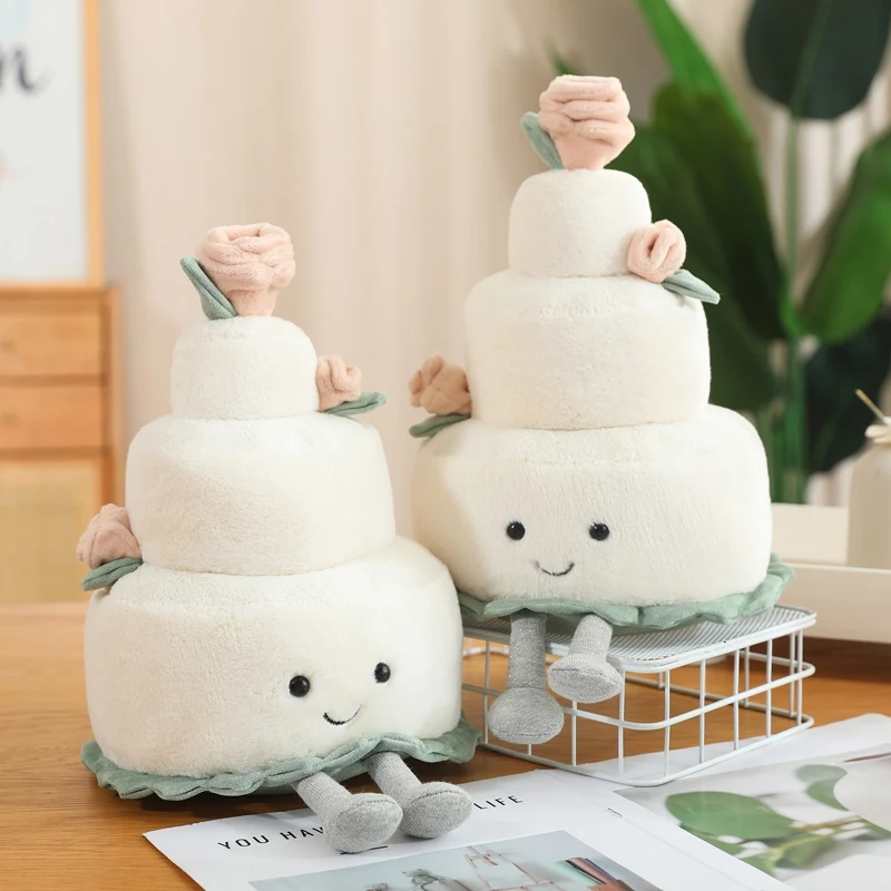 28cm wedding cake plush toy pure white flawless three-layer cake with flowers embellished children's home must have good things