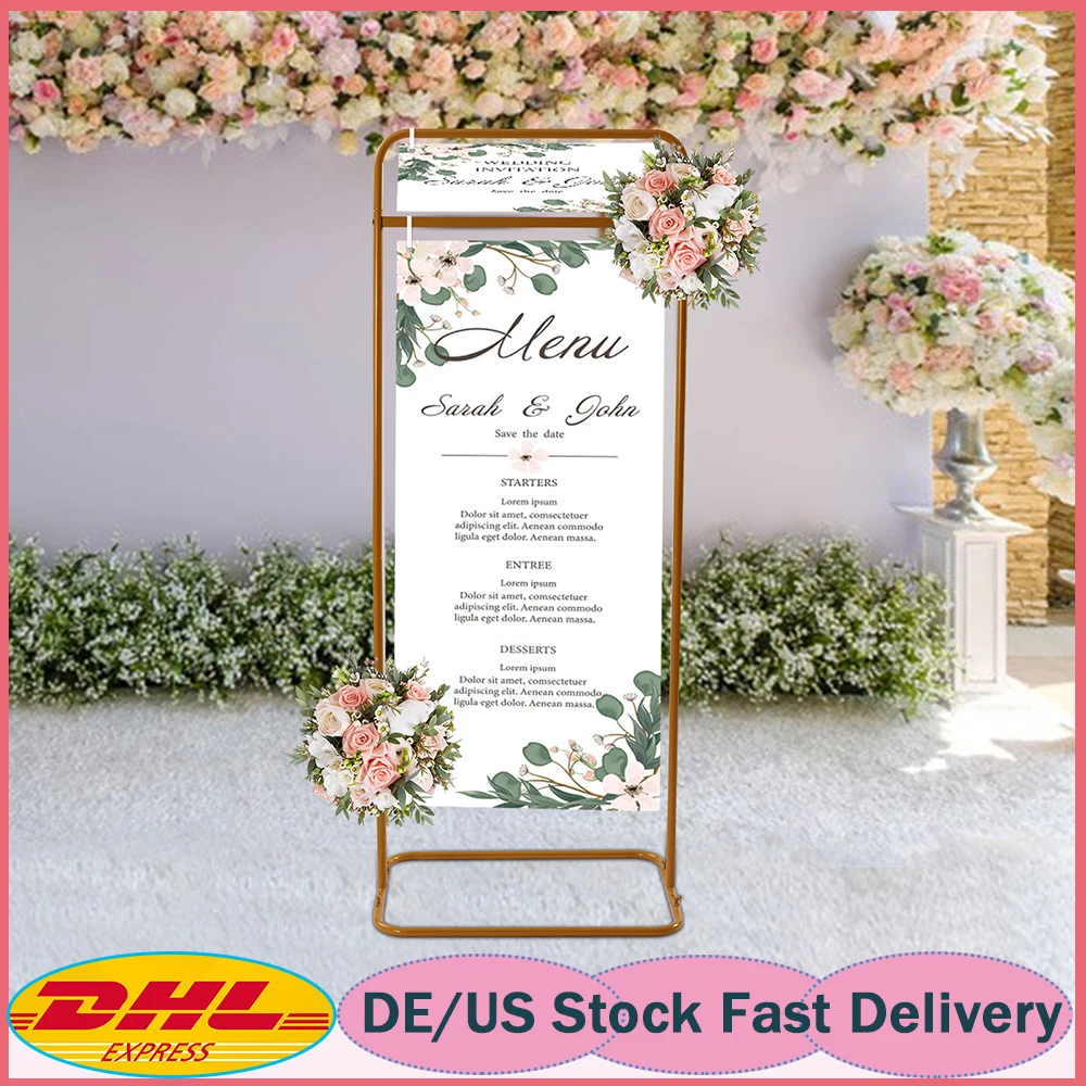 4.9ft Metal Wedding Venue Decor Stand Welcome Sign Arch Stand Advertising Shelf Wedding Sign Floral Ceremony Decorations Gold