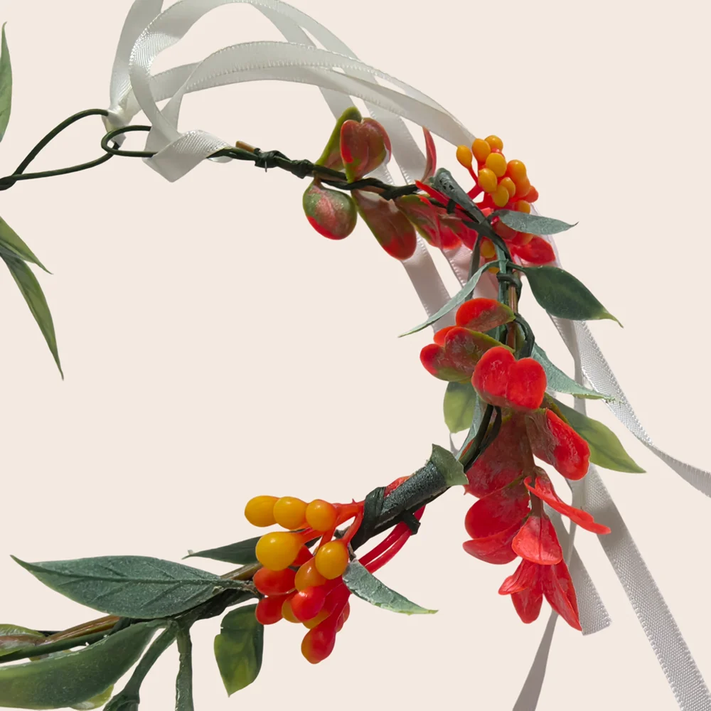 البرتقال ورقة الزهور تاج الأوكالبتوس زهرة النساء الفتيات عقال زهرة خوذة الزفاف هالة اكسسوارات الزفاف غطاء الرأس الزفاف #5