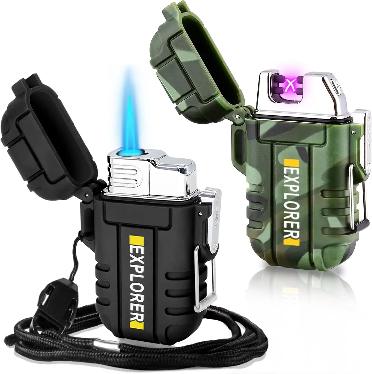 

2 Pack Waterproof Windproof USB Rechargeable & Butane Torch Lighters for Outdoor Camping Hiking Survival