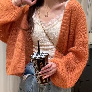 Hırka turuncu genç kadınlar için renk, öğrenciler örgü, bahar moda, açık tasarım, gevşek fener kollu yepyeni tüm maç İlk 10 satış-hırka-turuncu - №1