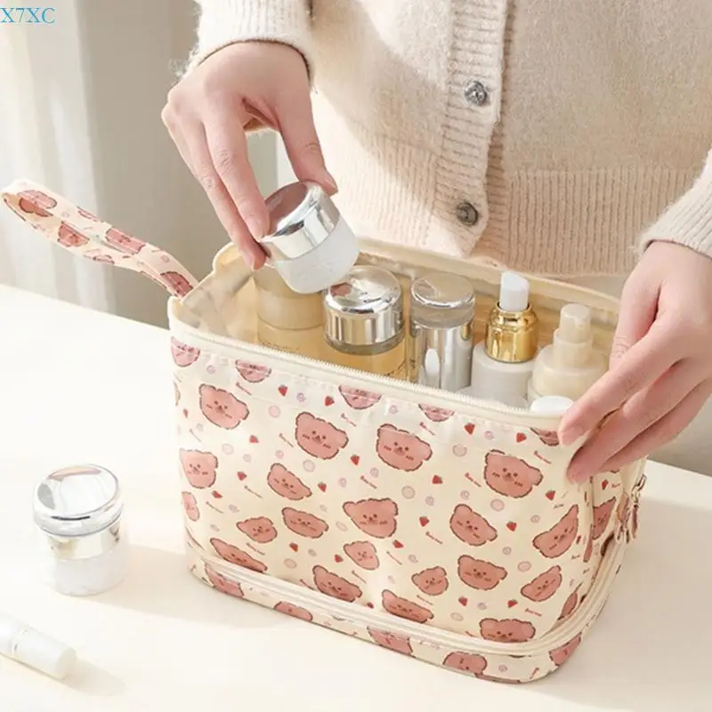 X7XC Double Layer Cosmetic Bag For Women Large Travel Makeup Toiletry Bag