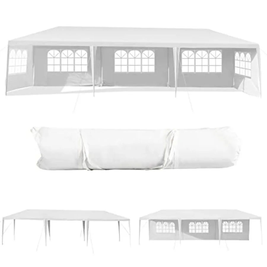 

10'x30' Outdoor Canopy Tent Heavy Duty White Party Wedding Event Shelter with Steel Frame and 5 Removable Sidewalls Waterproof