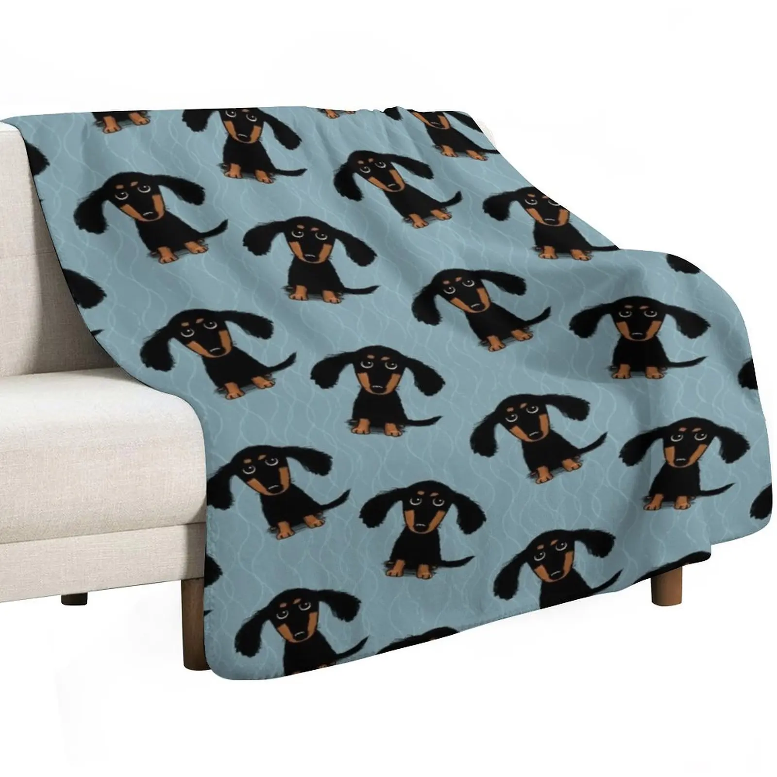 Longhaired Dachshund Black and Tan Puppy Dog Throw Blanket Vintage Multi-Purpose Winter beds halloween Blankets