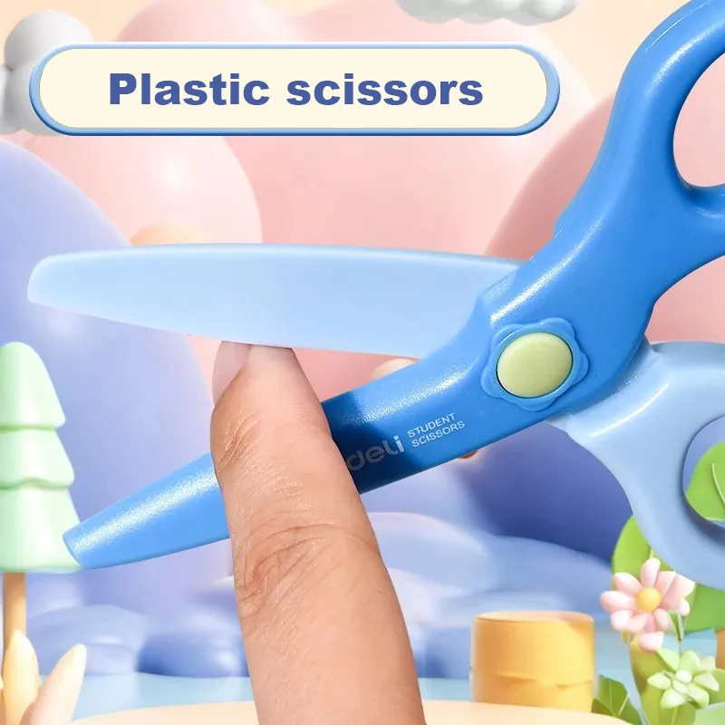 Deli 1/2pcs Cartoon Scissors Safety Children's Scissors 120mm for Kids Craft Portable Student Art Paper Cutting Plastic Scissors