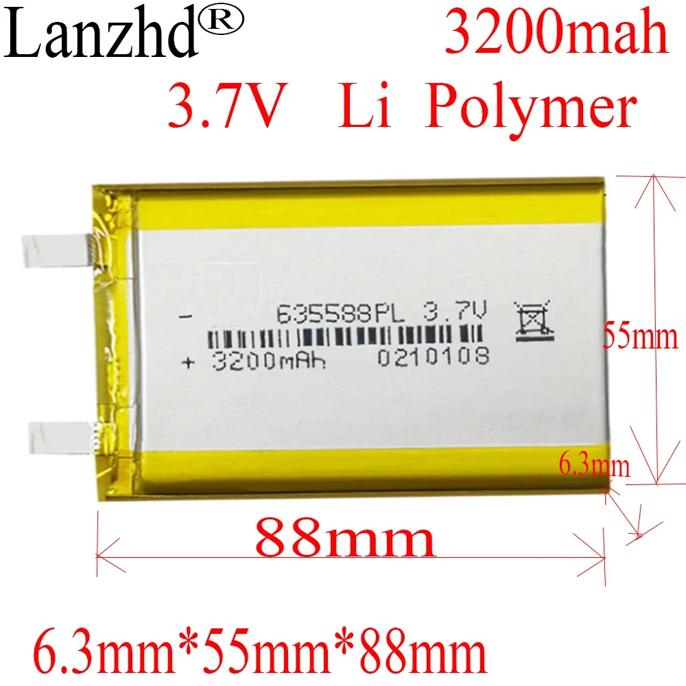 1-10PCS Li Po lithium battery polymer 3.7V 3200mAh medical device traveling crane Juicer batteries 63*55*88mm