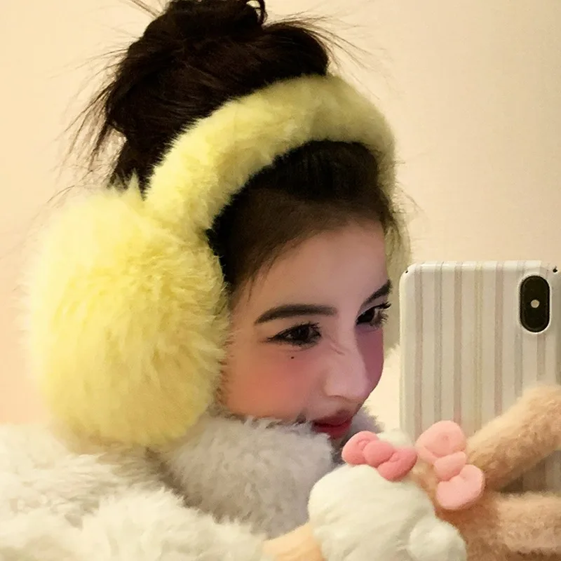 Fox Fur Imitation Plush Earmuffs Women Winter Thicken Colorful Plush Ear Protection Cold-proof Windproof Solid Color Ear Covers