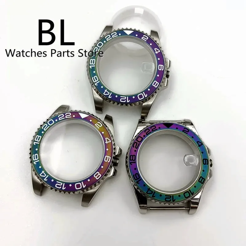 BLGER 40mm Watch Case Purple Bezel Stainless Steel Sapphire Glass Fit NH34 NH35 NH36 Miyota 8215 Mingzhu DG2813 3804 Movement