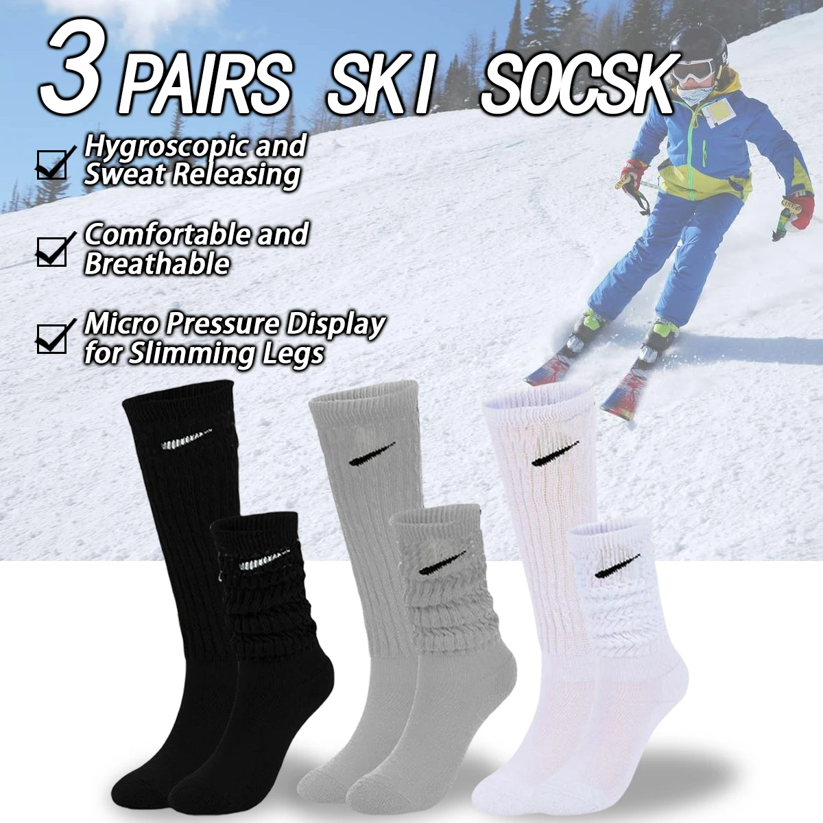 

3 пары женских спортивных лыжных носков, теплые и удобные для осени и зимы, дышащие и влагоотводящие.