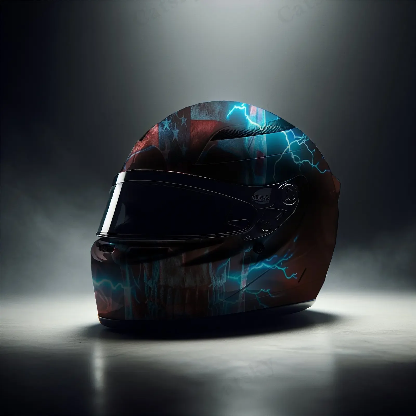 Envoltura de vinilo para casco de motocicleta de PVC con calavera americana de relámpago azul, pegatina autoadhesiva impermeable, película decorativa antiarañazos f