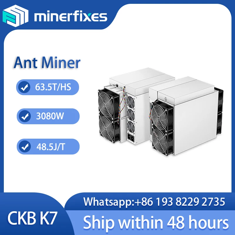 New Arrival With Warranty Antminer K7 63.5T th/s 58T 3080w Ckb Mining Eaglesong Algorithm High Profit In HK Stock Ready To Ship