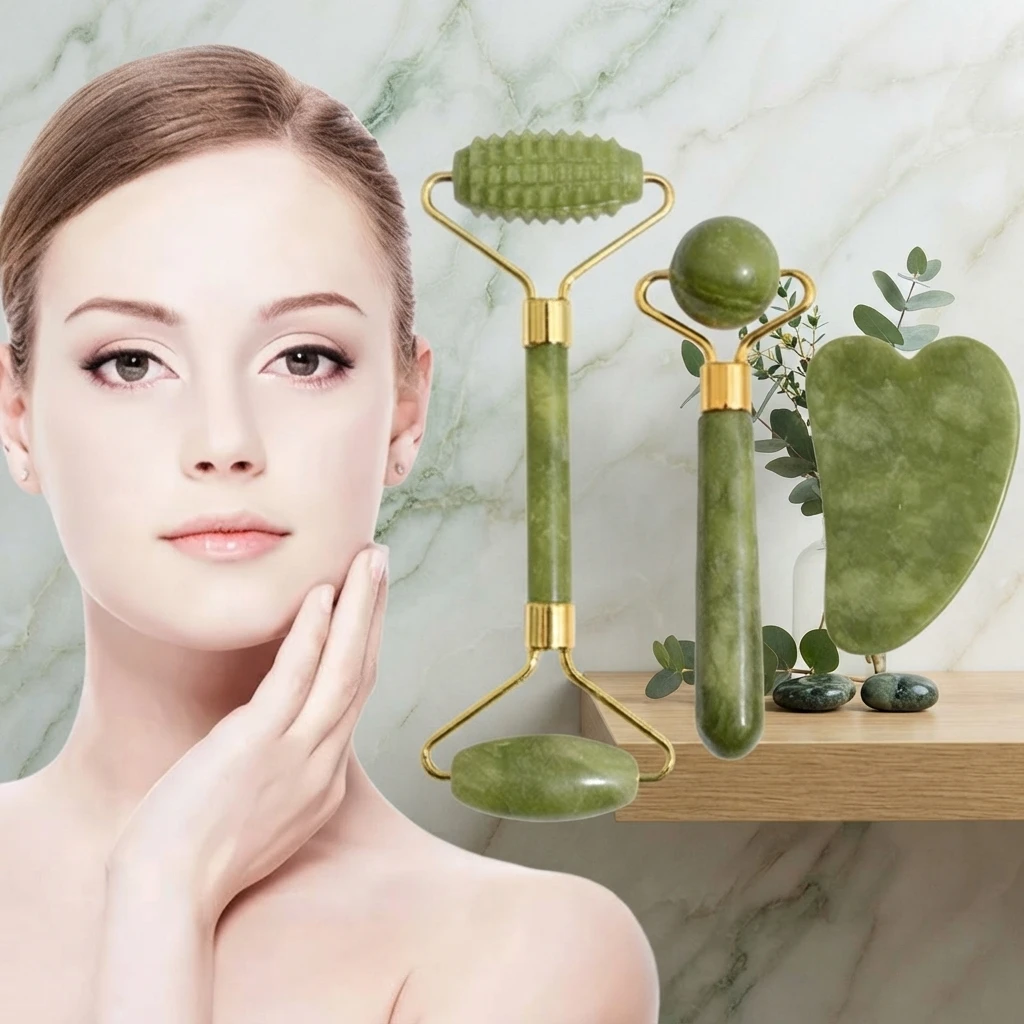 Natürlicher Jade-Roller, Gua-Sha-Stein für Gesicht und Körper, Nackenmassagegerät, Akupunkturpunkt-Augenpflege, Spa-Werkzeug, Gesichtsstraffung, Straffung, Verjüngung