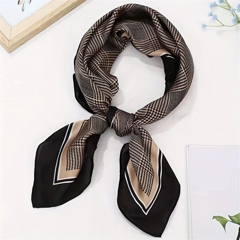 Luxury New Women\'s Silk Satin Hair Scarves Fashion Square Stripe Printed Headscarf 70cm Designer Scarf Headband