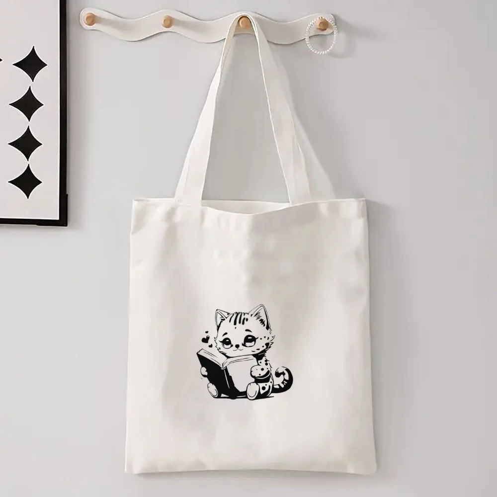 Kawaii Chic Cartoon Animals Cat Large Capacity Canvas Tote Bag Butterfly, Panda Stylish Shoulder Bag for Women