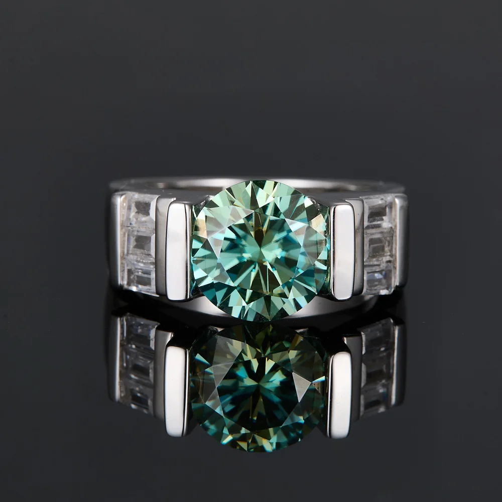 3 Carat Green Moissanite Ring, 925 Sterling Silver, Round Cut Men's Wedding Band, Pass Diamond Tester, GRA Quality