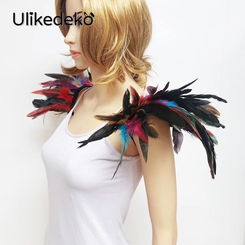 Gótico Pena Epaulet Shoulder Wrap Capes Bolero Mulheres Pena Xaile Shrug Halloween Cosplay Party Props Showgirls Desempenho