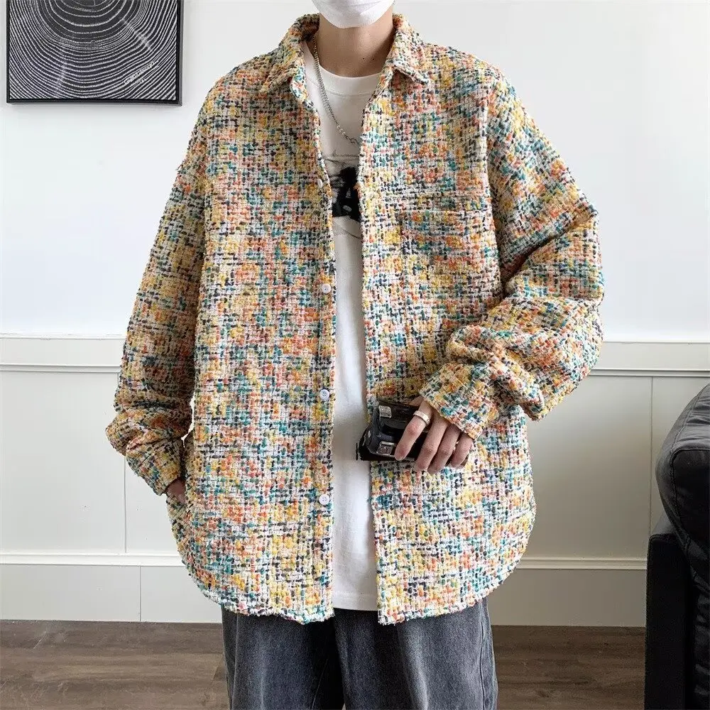 

Vintage Plaid Shirt Jacket Men's High-end Sense Autumn Fashion Loose Version Shirt Clothing Men Shirts