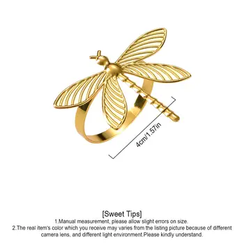 Kroužky na ubrousky s vážkami, balení 4 kusů, lesklé kovové kroužky na ubrousky, velikonoční, svatební, párty, elegantní dekorace na stůl 10 nejlepší prodej svatební prsten na ubrousek - №9