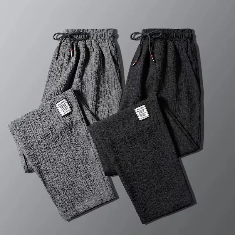 Pantaloni lunghi estivi da uomo in seta di ghiaccio sottile a nove punti, casual, gamba dritta, sportivi, Qui Dry, pantaloni lunghi in lino da ragazzo alla moda, sensazione di freschezza