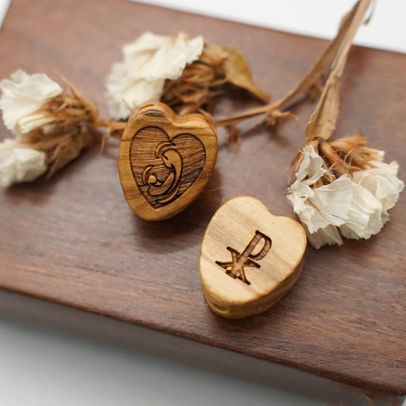 Natural olive wood bracelet beads double through tee hand-carved wooden beads necklace making accessories rose jewelry
