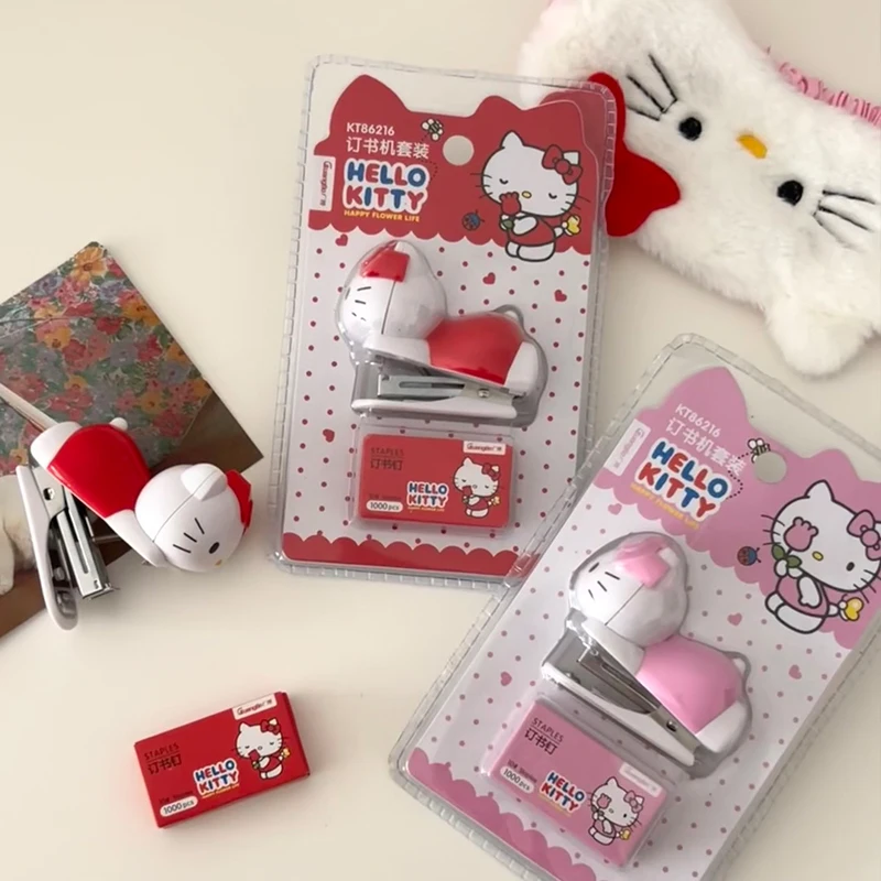 Hello Kitty Sanrio Staplers Set Anime Figure Mini Portable Test Paper Binding Machine School Stationery Supplies Student Gifts