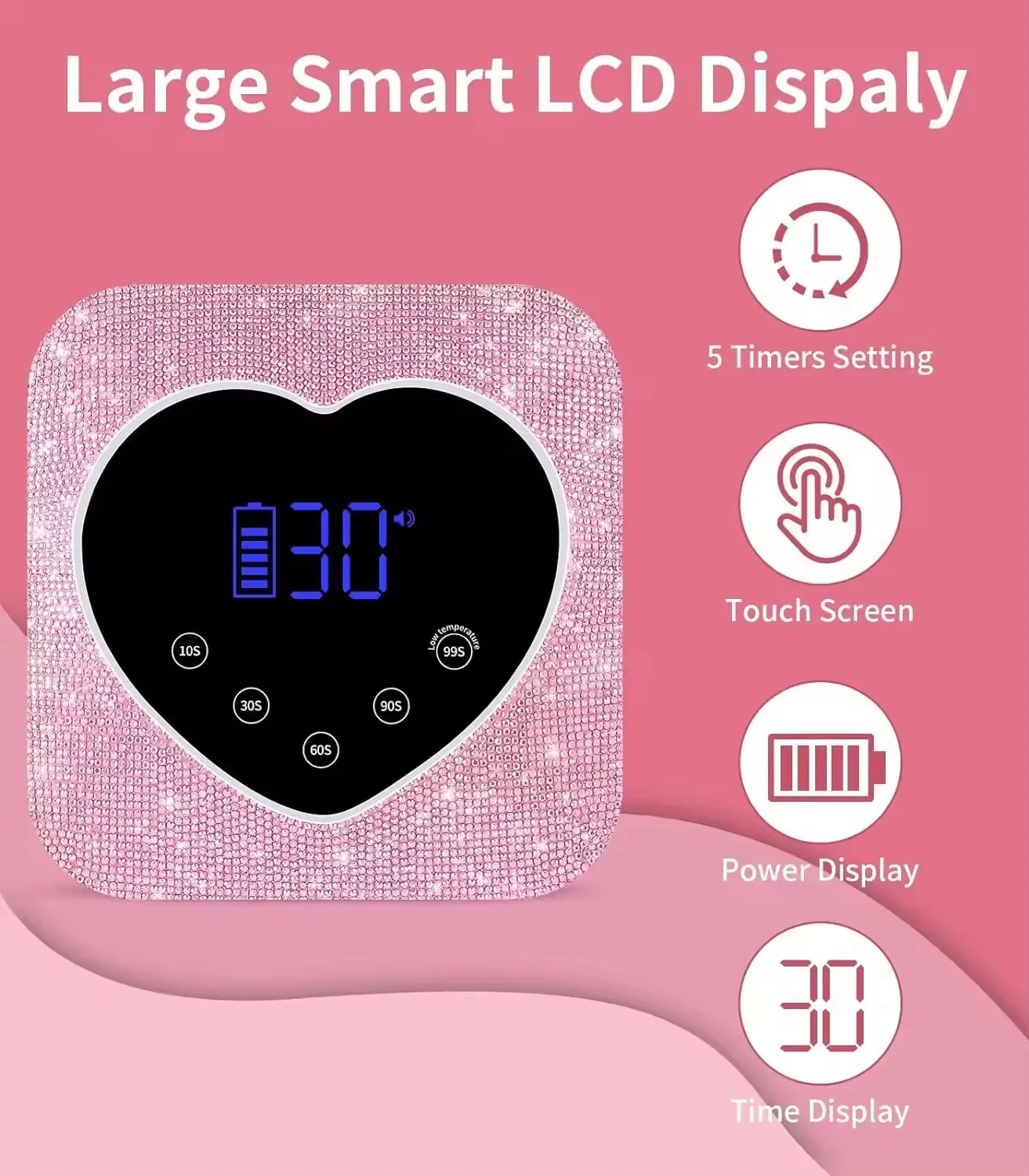 72W Diamond Heart Nail Curing Lamp Rechargeable Wireless Touch Screen Professional Gel Nails Drying Cordless UV LED Manicure Dry