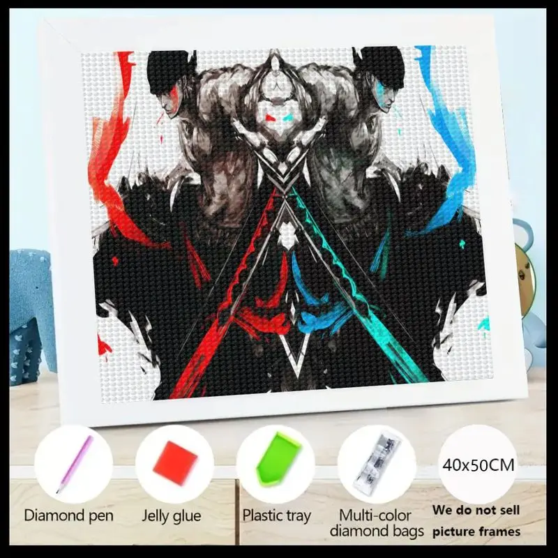 

1 шт. 5D аниме-воин, набор для алмазной живописи, DIY Full Drill Fantasy Swordsmen Art Set, интенсивный двойной Katana Manga Style Crystal Dia