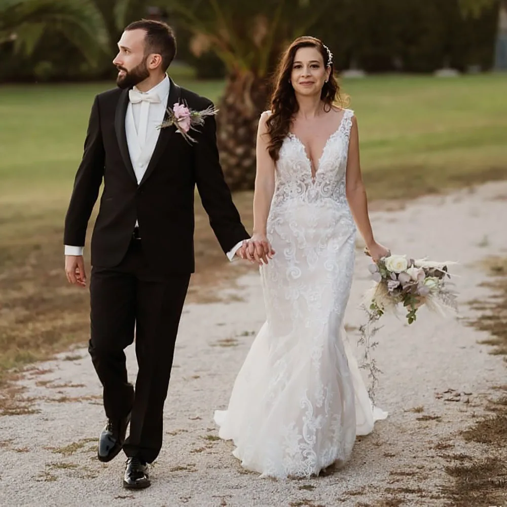 Pailletten Spitze Meerjungfrau Hochzeitskleid 2025, tiefer V-Ausschnitt, rückenfrei, Boho-Brautkleid, Damen, maßgeschneidertes langes Trail-Böhmisches Brautkleid