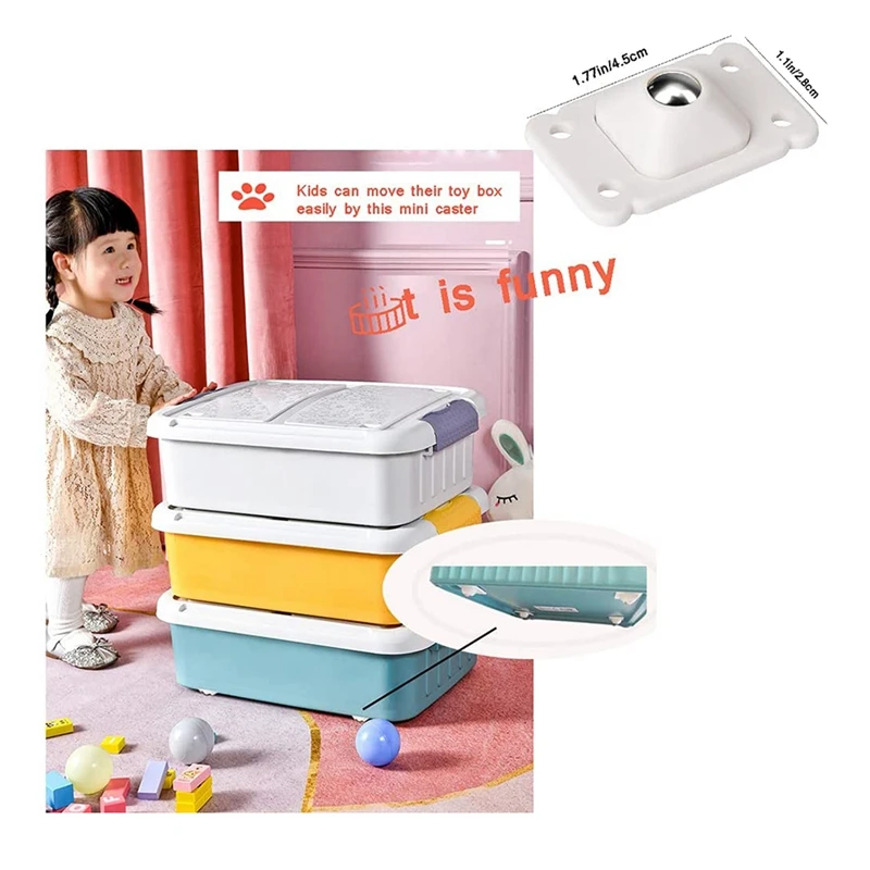 16 Stück selbstklebende Räder für Aufbewahrungsboxen, 360-Grad-Drehung, Edelstahl-Riemenscheiben-Kugelrollen, 4,5 x 2,8 cm