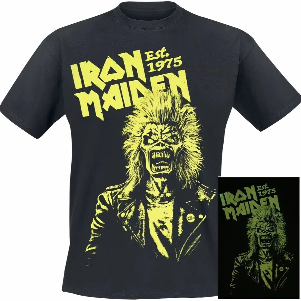 

Heavy Metal T-Shirt Iron Maiden Eddie Neon Est. 1975 Unisex clothing for iconic Oversized Streetwear favorite band