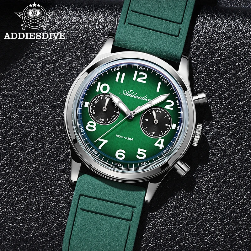 

ADDIESDIVE 2025 NEW AD2516 Multifunctional Chronograph Quartz Watches VK64 Movement Bubble Mirror Glass BGW9 Luminous Mens Watch