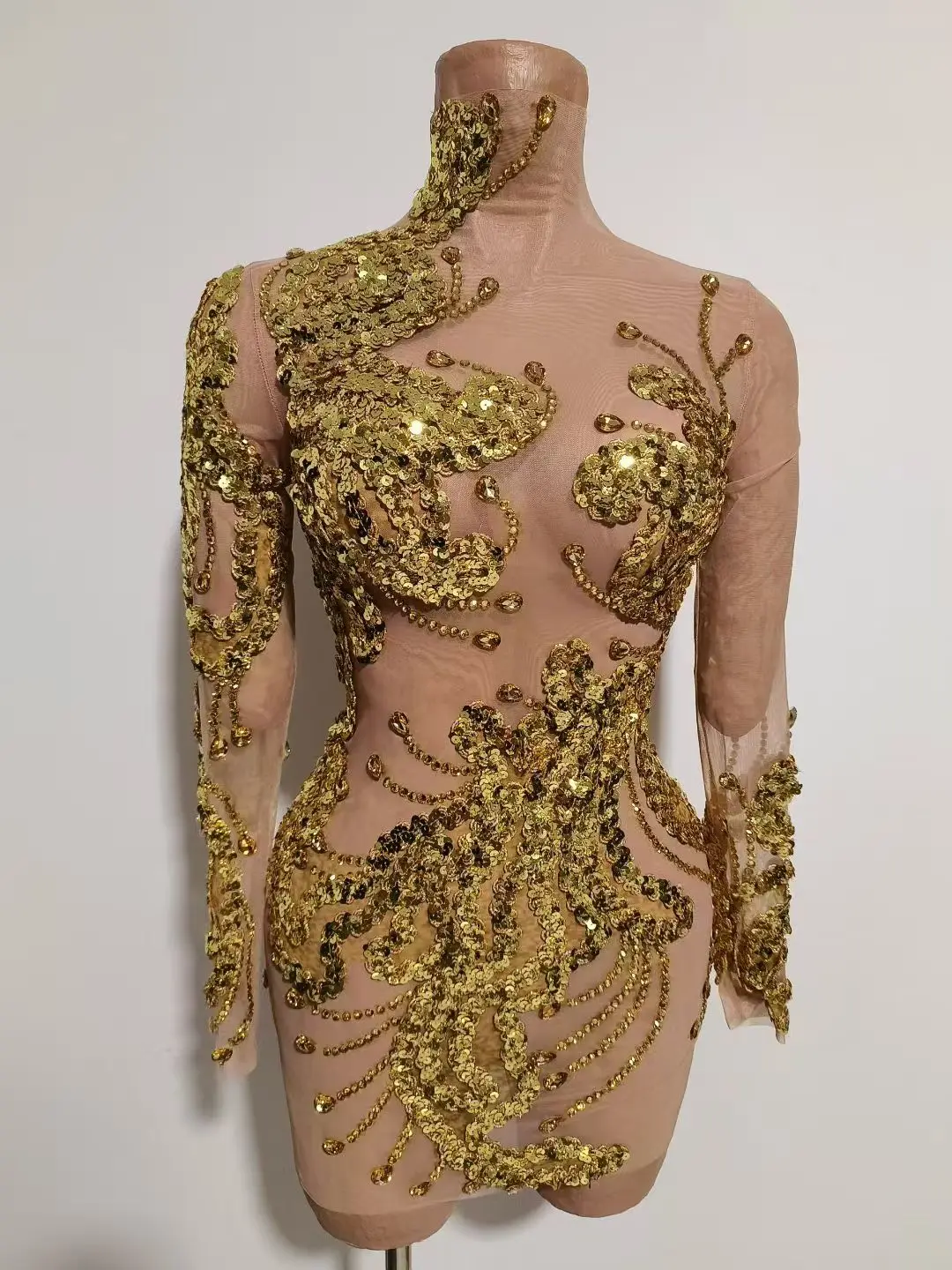 luxury-women-sexy-sparkly-gold-crystals-sequined-long-sleeve-mesh-see-through-mini-birthday-dress-performance-stage-costume