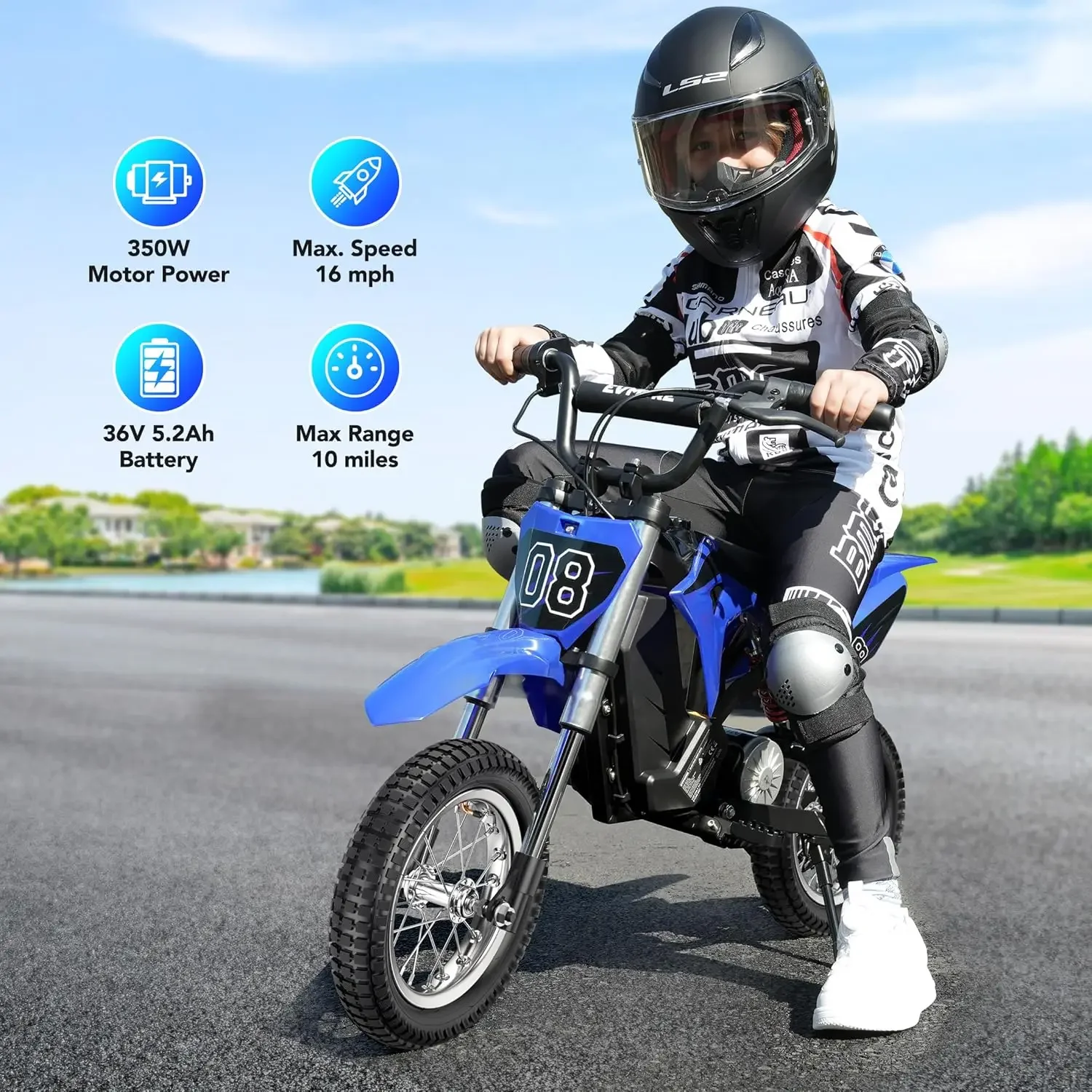 36V 350W Kids Electric Dirt Bike - Fast Speed Electric Motorcycle Up to 16 MPH & 10 Miles Long-Range, 3-Speed Modes, Twist Grip