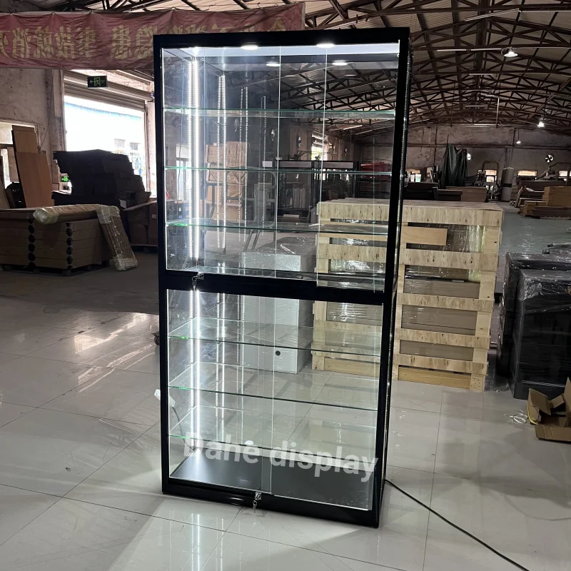 Custom. full toy display multilayer retail shop glass display cabinet tall smoke store showcase