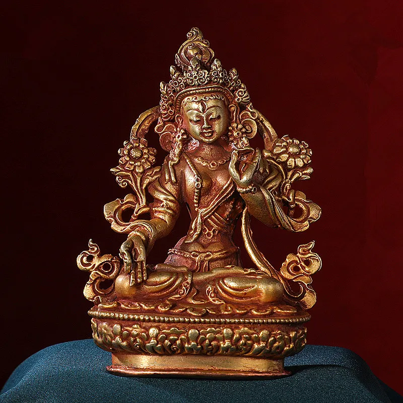 

9cm White Tara Exquisite Copper Retro Carving Tranic Home Putting Decorate Bodhisattva Figurine