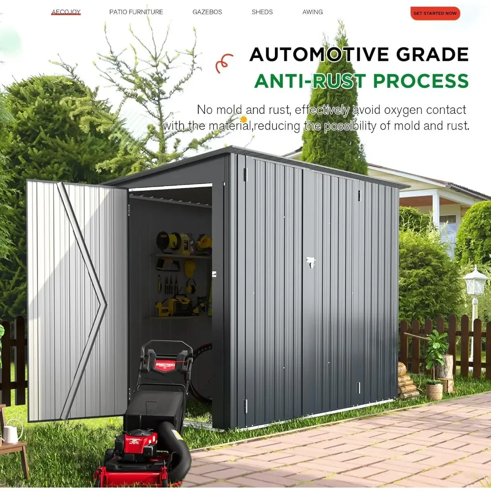 4 'x 7.5' outdoor horizontal shed and storage cabinet with triple lockable door, garden tool storage cabinet