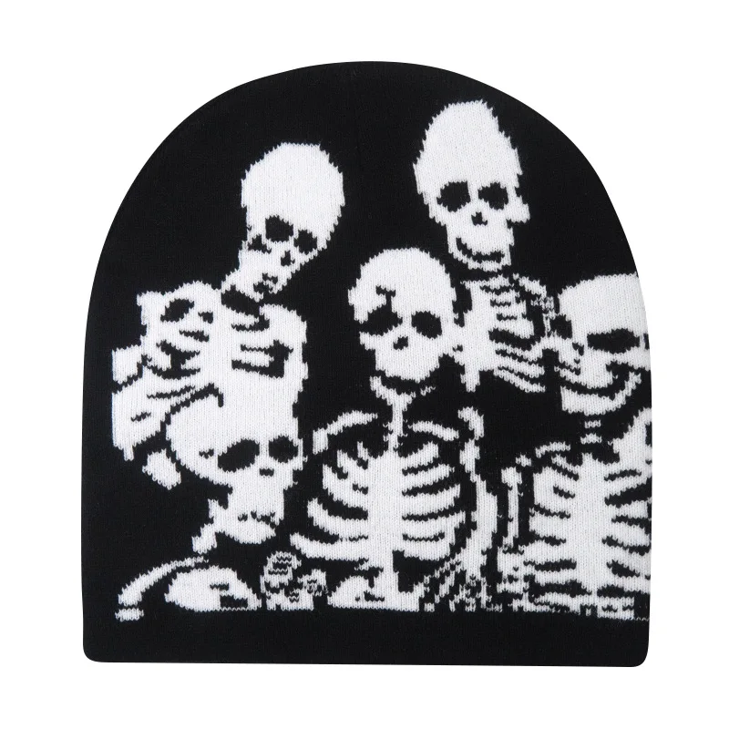 Beanies Fashion Skull Print Y2K Knitted Hats for Women Men Ear Protection Winter Autumn Windproof Keep Warm Gorras Hip Hop Cap