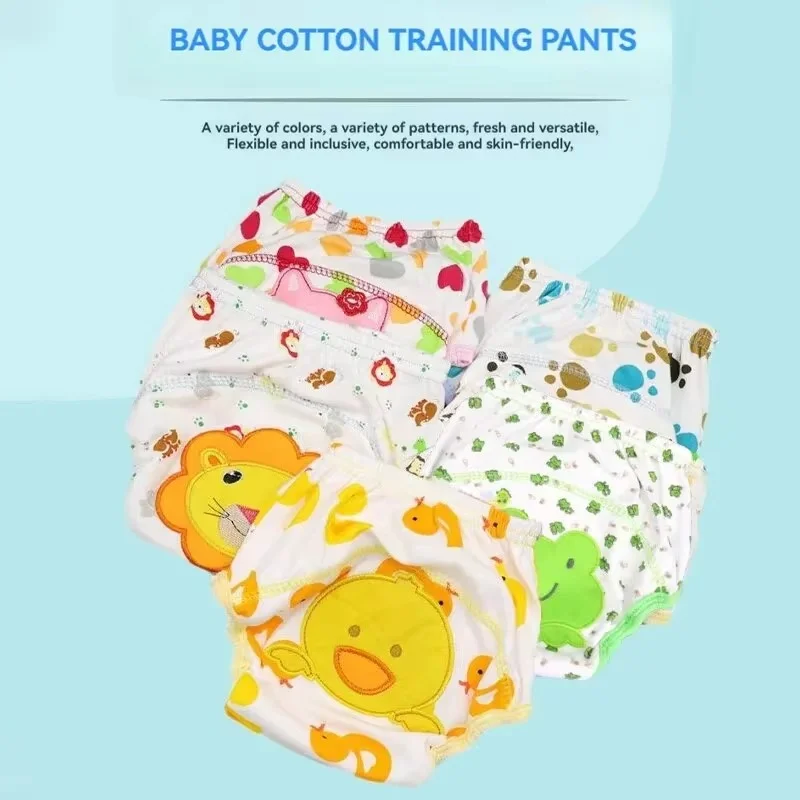 Baby Cotton Learning Pants, Newborn Diaper Pocket Cloth Waterproof Breathable Training Pants Baby Washable Cartoon Diaper Pants