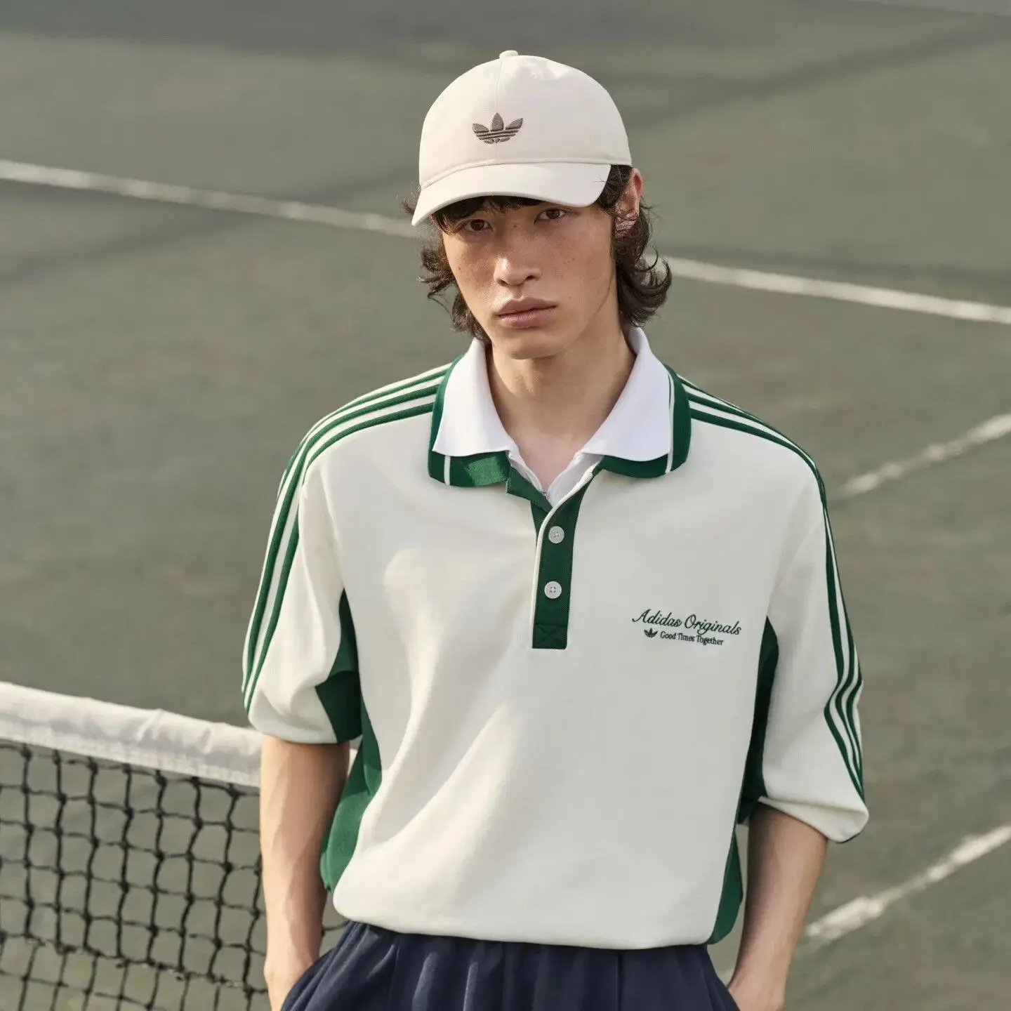 Adidas Originals Comfortable Soft Simple Casual Versatile Colorblock Stripe Knit Polo Shirt Long Sleeve Men’s KW5688