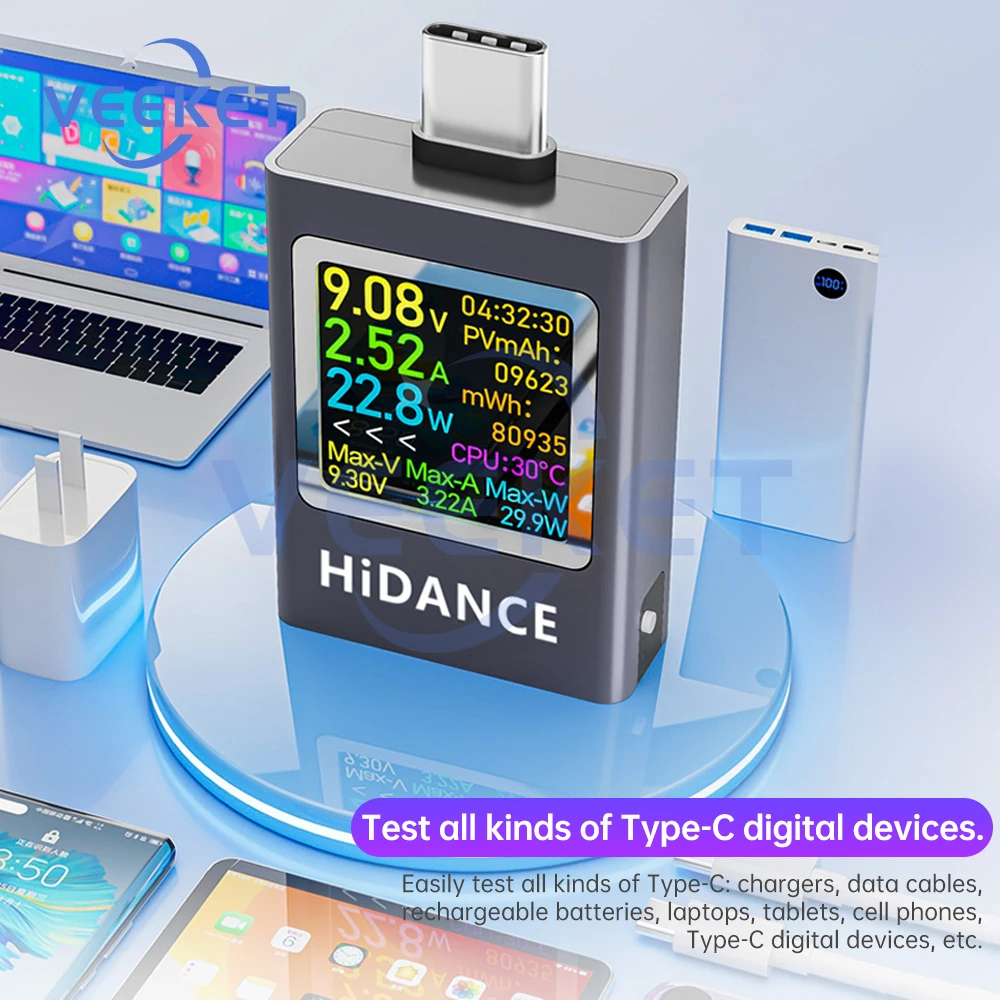 

HDC-085C Power Meter Multifunction Type-C Charger Tester Voltage Current Watt Meter DC 4.5~50V 12A with Rotatable Screen