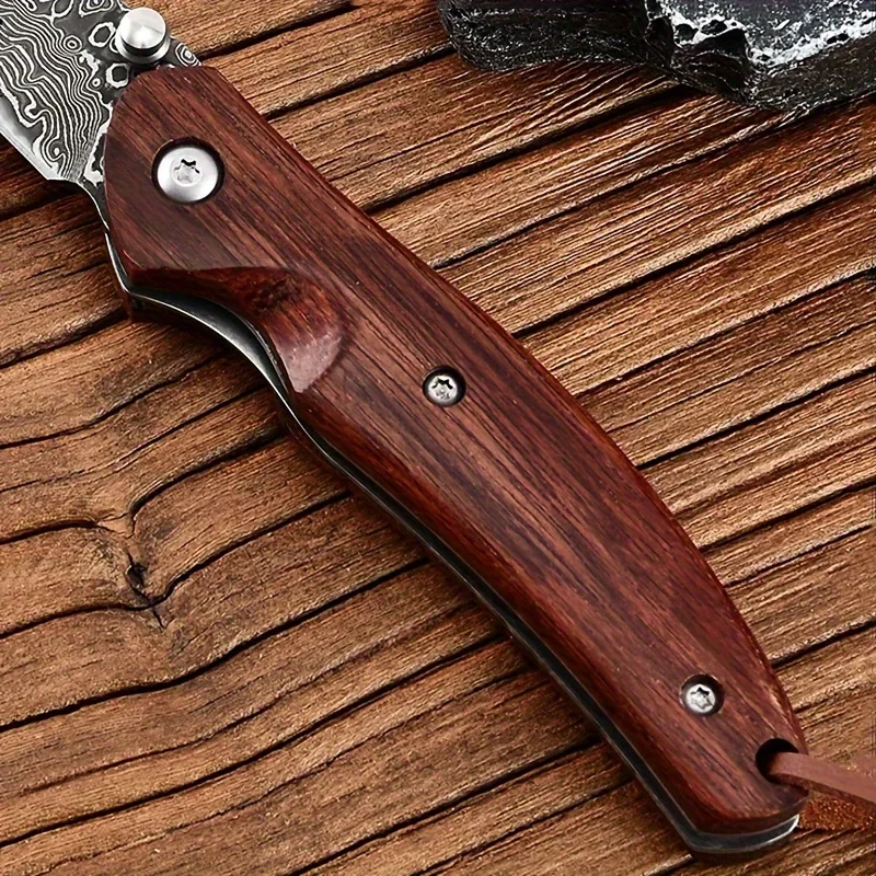 High Quality Damascus Steel Flipper Assisted Folding Pocket Knife Wood Handle Outdoor Camping Hunting Knives Tactical EDC Tool