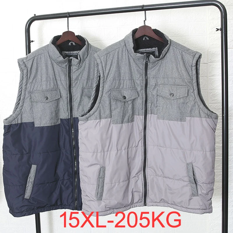 Plus Size 15XL 13XL Men' Sleeveless Vest Jackets Winter Fashion Male Cotton-Padded Vest Coats Warm Waistcoats 205KG