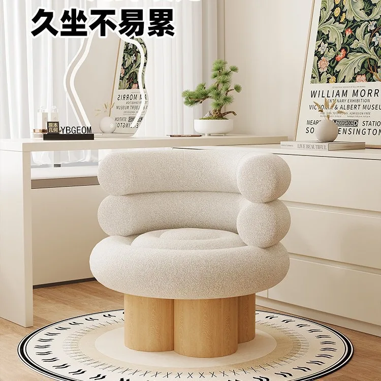 French cream style cake  Internet celebrity balcony living room lambswool single sofa  modern simple solid wood