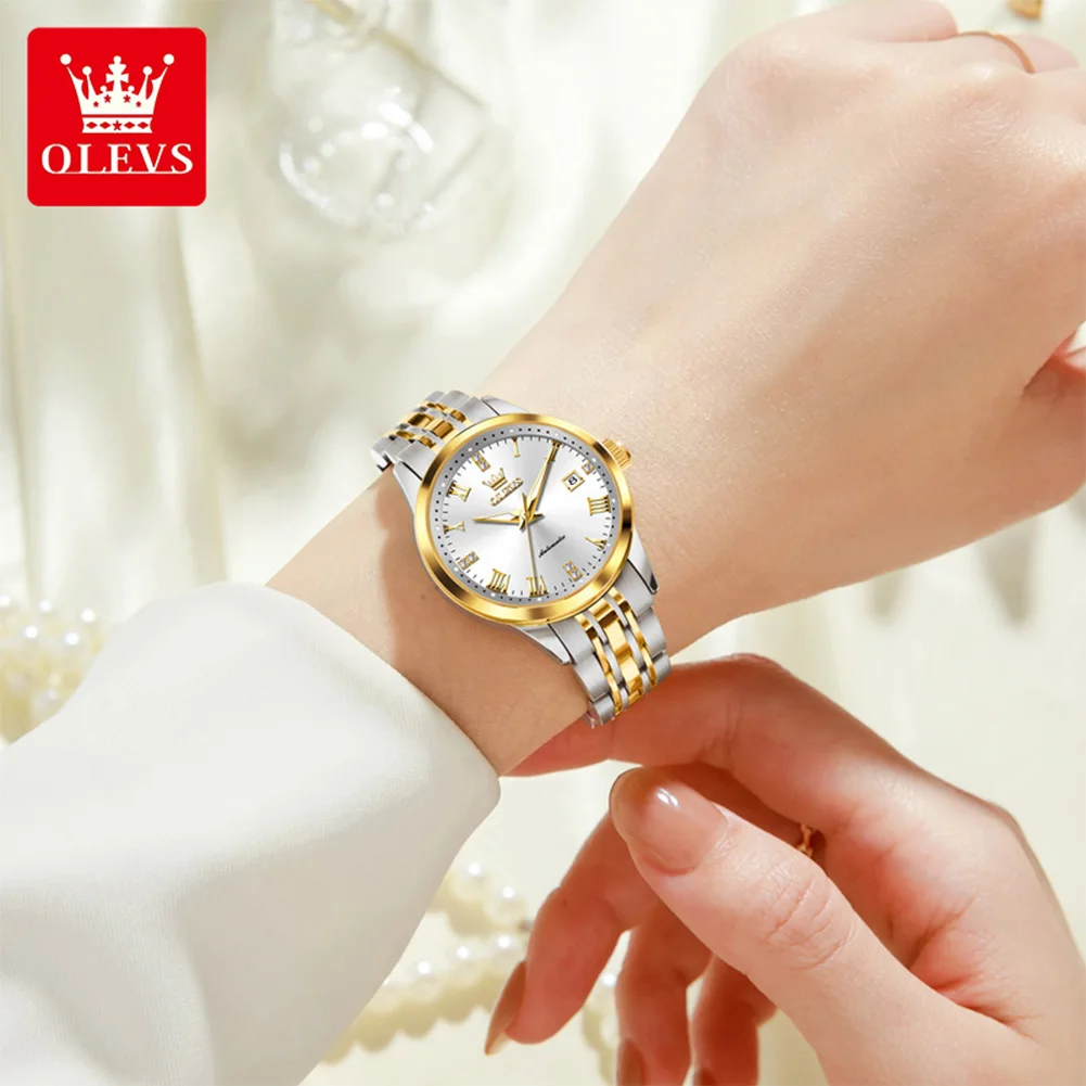 OLEVS Women Watch 7062 Original Luxurious Fashion Mechanical Watches Waterproof Luminous  Date Watches For Women Set Bracelet