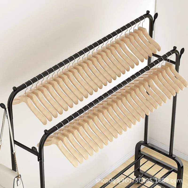 Clothes hanger Simple clothes hanger Floor type indoor household bedroom double pole clothes hanger Balcony clothes storage rack