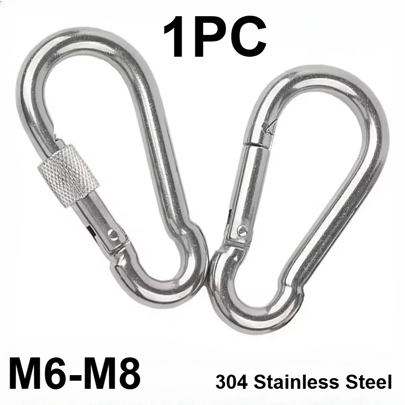 

1Pcs M6 M7 M8 304 Stainless Steel Spring Snap Carabiner Quick Link Lock Ring Hook Snap Shackle Chain Fastener Camping Hook