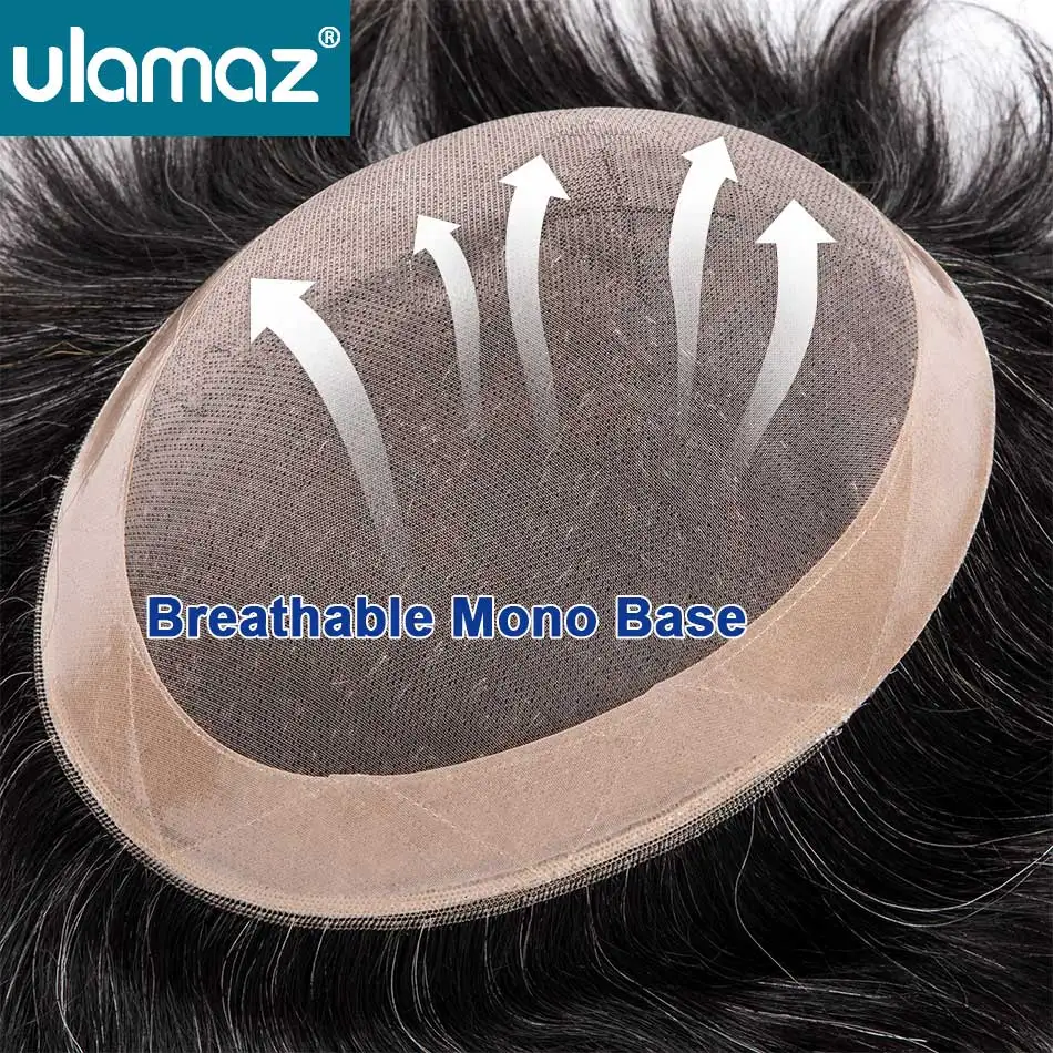 Long Lifespan Mono Wig Man Double Knots Toupee Men's Wig Human Hair 6 Inches Hair System For Men Capillary Male Hair Prosthesis