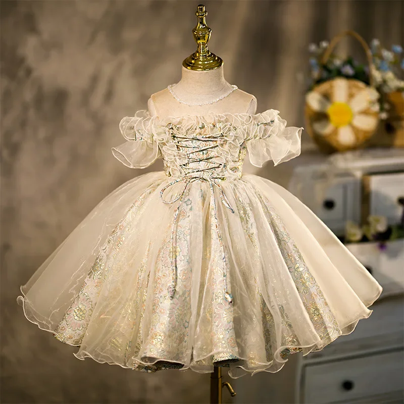 

Infant Dresses Ball Gown Tutu Princess Dress Beads Lace Baby Girl Dress 1st Birthday Party Dress Wedding Girl Clothes